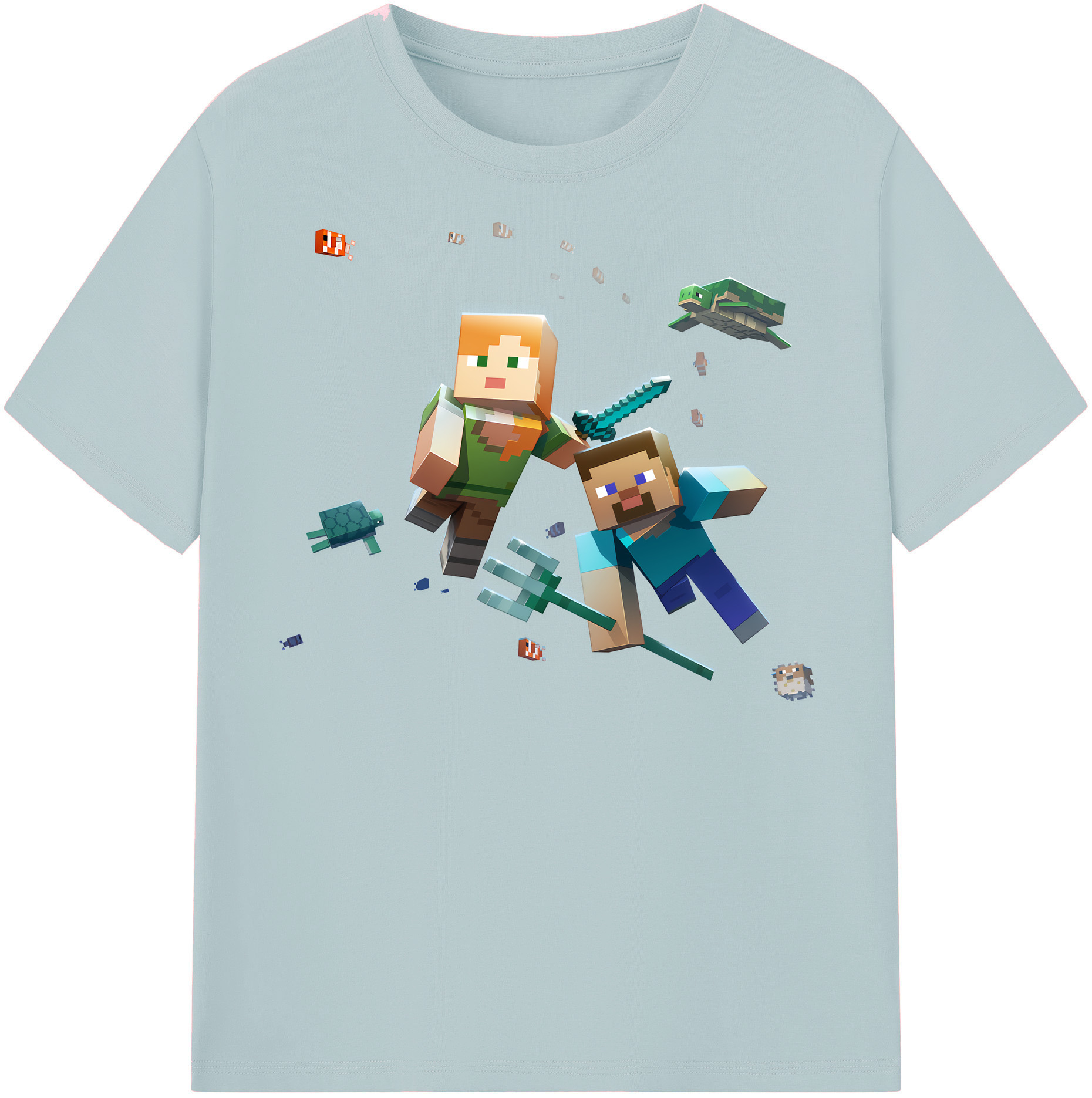 （画像用） マインクラフト ブロックの世界 Minecraft MC Block world 綿100％半袖Tシャツ（フロントプリント）